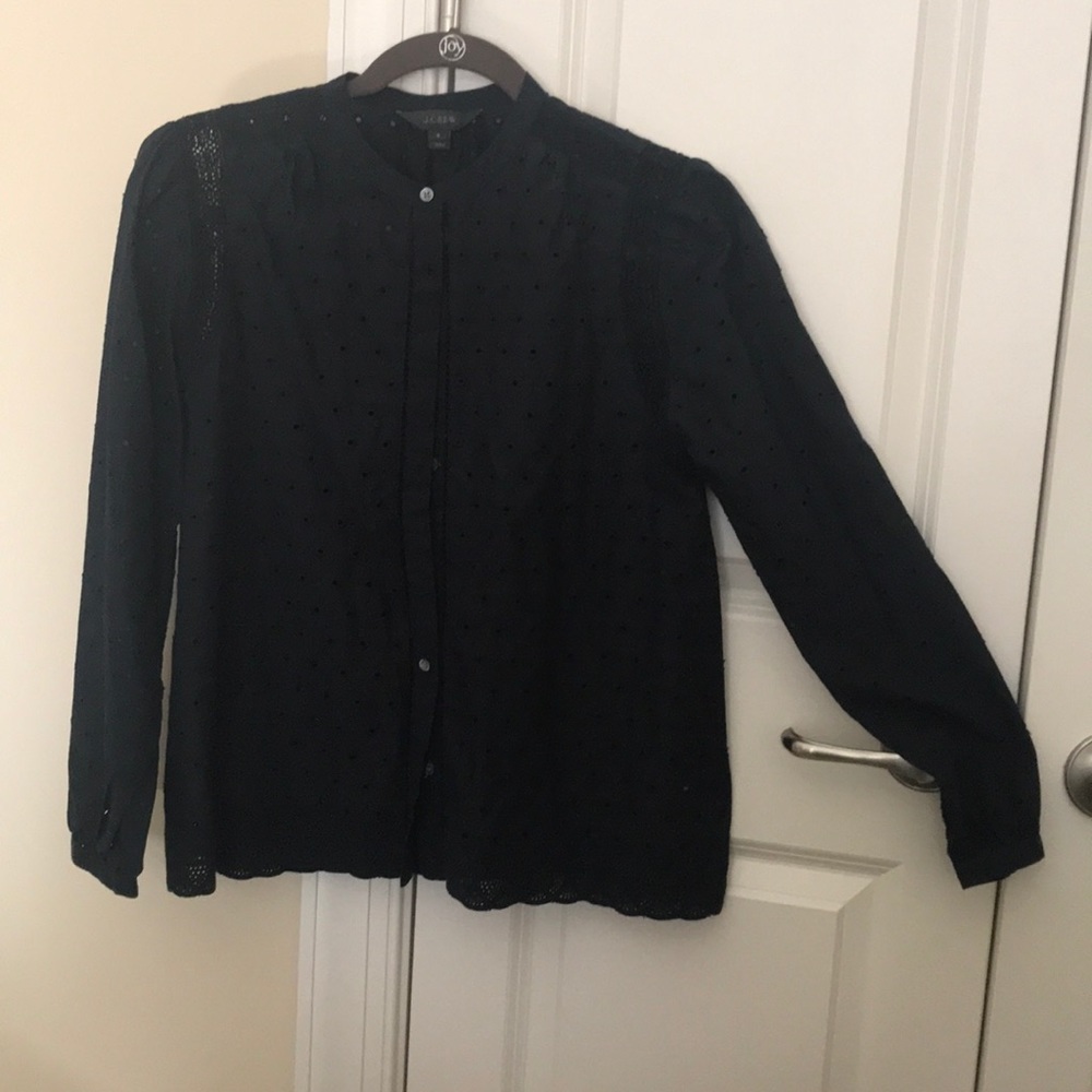 🦋 J Crew Navy Eyelet Long Sleeve Blouse